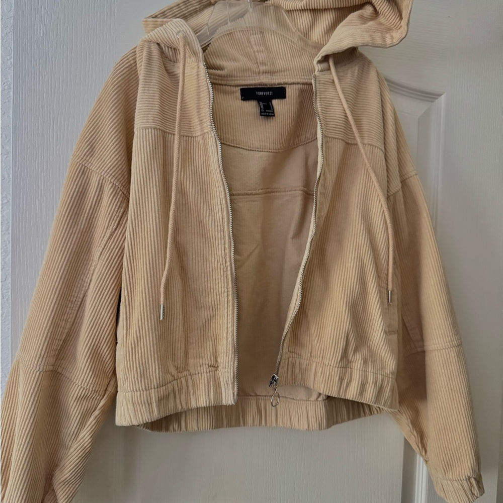 Tan Corduroy Cropped Hooded Jacket